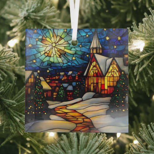 Stained Glass Winter Village Glas Ornament (Insitu)