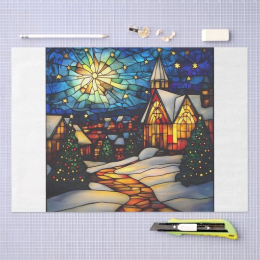 Stained Glass Winter Village Tissuepapier (Craft)