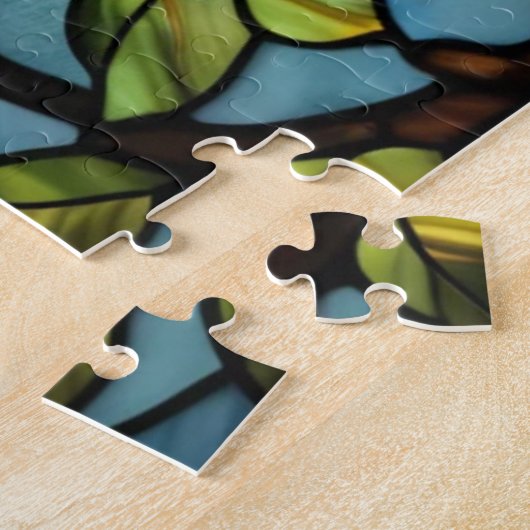 Stained Grass Owl Jigsaw Puzzle Legpuzzel (Zijkant)