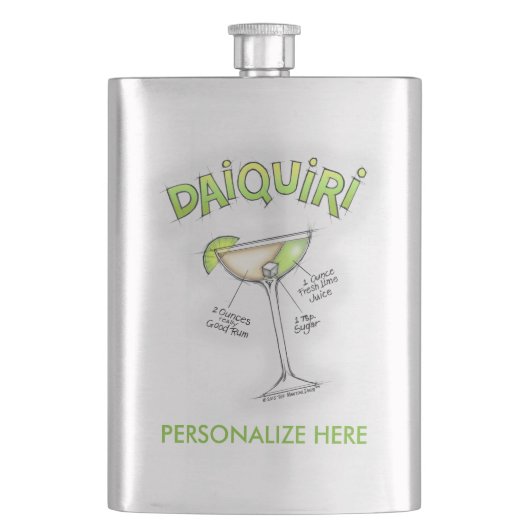 STAINLESS FLASK - DAIQUIRI RECIPE COCKTAIL ART FLACON (Voorkant)