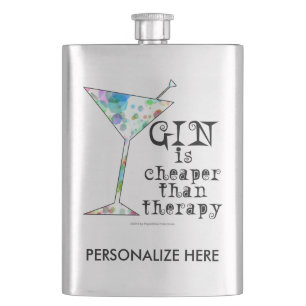 STAINLESS FLASK - GIN IS CHEAPER DAN THERAPIE HEUPFLES