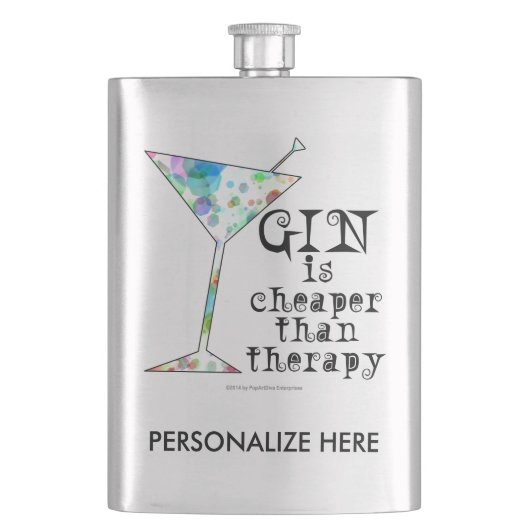 STAINLESS FLASK - GIN IS CHEAPER DAN THERAPIE HEUPFLES (Voorkant)