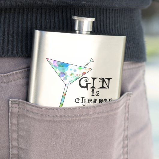 STAINLESS FLASK - GIN IS CHEAPER DAN THERAPIE HEUPFLES (Voorbeeld)