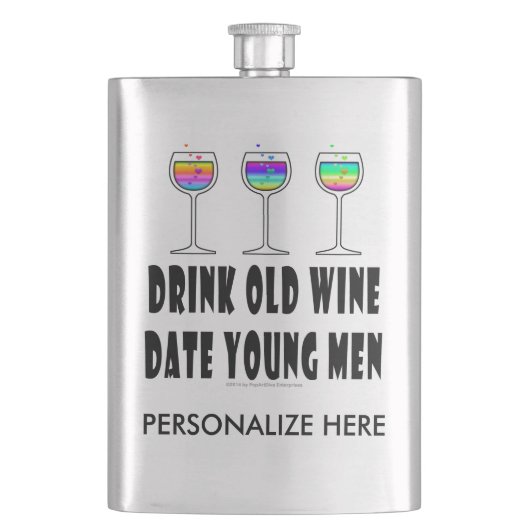 STAINLESS FLASK - OUDE WIJN DRINK, DATUM JONGE MAN FLACON (Voorkant)