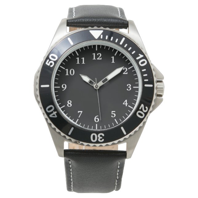 Stainless Steel & Black Leather Watch for Men Horloge (Voorkant)