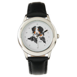 Stainless Steel Black Watch: Bernese Mountain Dog Horloge