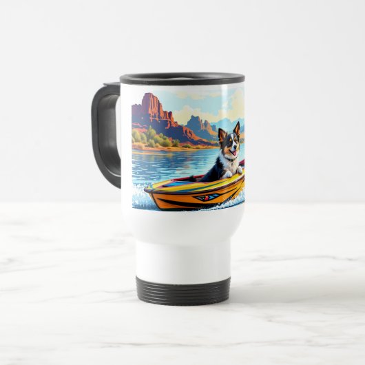 Stainless Steel Travel Mug Boating Dog Image Reisbeker (Voorkant links)