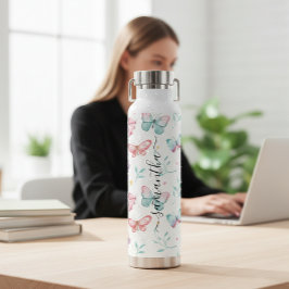 stainless steel water bottle with butterflies waterfles