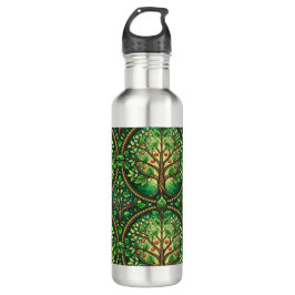 Stainless steel water bottles with intricate green waterfles 
