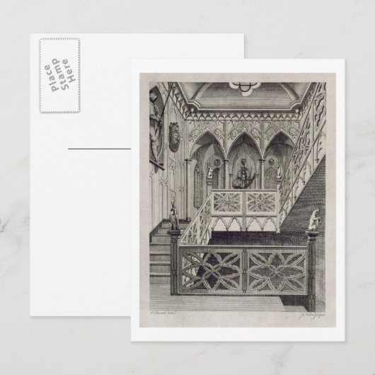 Staircase in Strawberry Hill, gegraveerd door J. N Briefkaart (Voorkant / Achterkant)