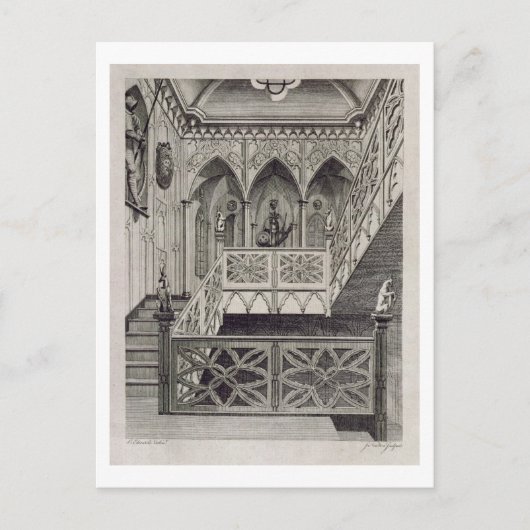 Staircase in Strawberry Hill, gegraveerd door J. N Briefkaart (Voorkant)