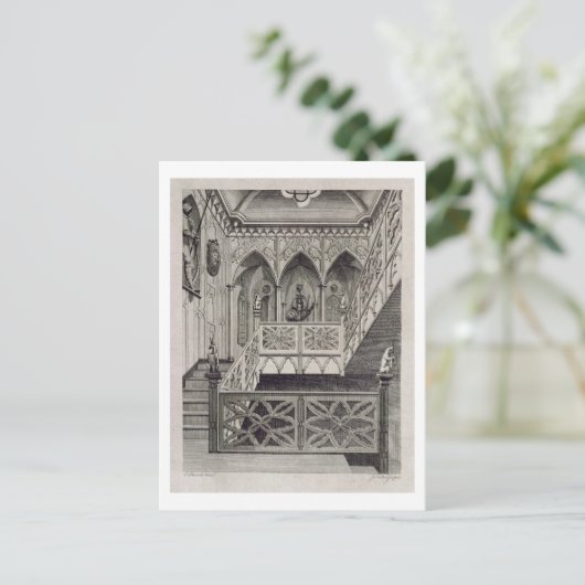 Staircase in Strawberry Hill, gegraveerd door J. N Briefkaart (Staand voorkant)