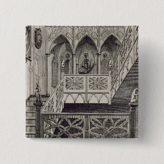 Staircase in Strawberry Hill, gegraveerd door J. N Vierkante Button 5,1 Cm (Voorkant)