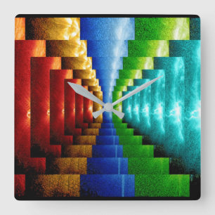 Stairstep Multicolor Abstract Art Square Vierkante Klok