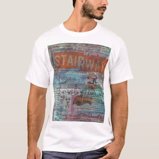 STAIRWAY: VISUAL POETRY COLLAGE MIXED MEDIA SHIRT (Voorkant)