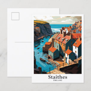 Staithes Engeland Art Vintage Travel Illustration Briefkaart