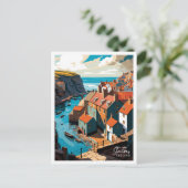 Staithes Engeland vintage reisillustratie Briefkaart (Staand voorkant)