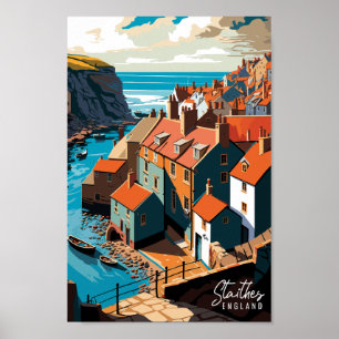 Staithes Engeland vintage reisillustratie Poster