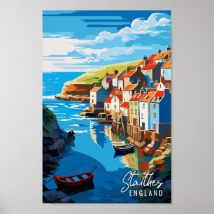 Staithes Engeland vintage reisillustratie Poster