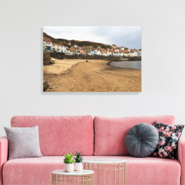 Staithes Harbour Beach en dorpsvoorzijde Canvas Afdruk