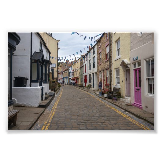Staithes High Street Cobbled Road Foto Afdruk (Voorkant)