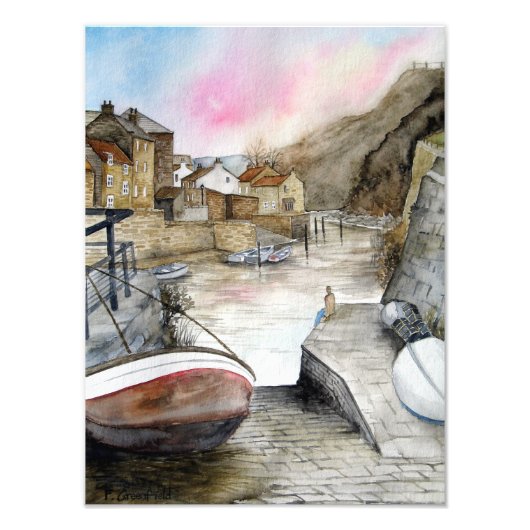 Staithes North Yorkshire England Waterverf Foto Afdruk (Voorkant)