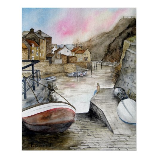 Staithes North Yorkshire England Waterverf Perfect Poster (Voorkant)