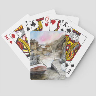 Staithes, North Yorkshire, Waterverf Engeland Pokerkaarten