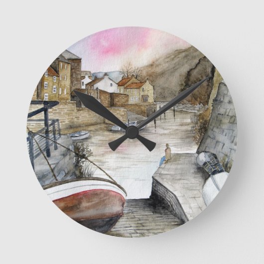Staithes, North Yorkshire, Waterverf Engeland Ronde Klok (Voorkant)