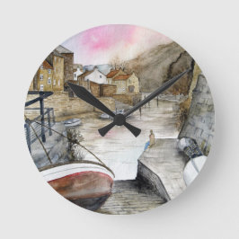 Staithes, North Yorkshire, Waterverf Engeland Ronde Klok