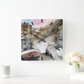 Staithes, North Yorkshire, Waterverf Engeland Vierkante Klok (Huis)