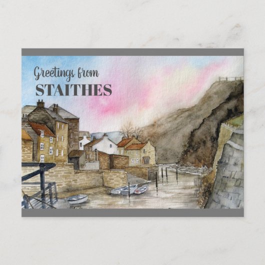 Staithes Yorkshire Engeland Waterverf schilderij Briefkaart (Voorkant)