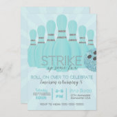 staking van de Blauwgroen Bowling Birthday Party; Kaart (Voorkant / Achterkant)
