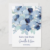 Stale Blauwe Bloemen Bruiloft Save The Date (Voorkant)