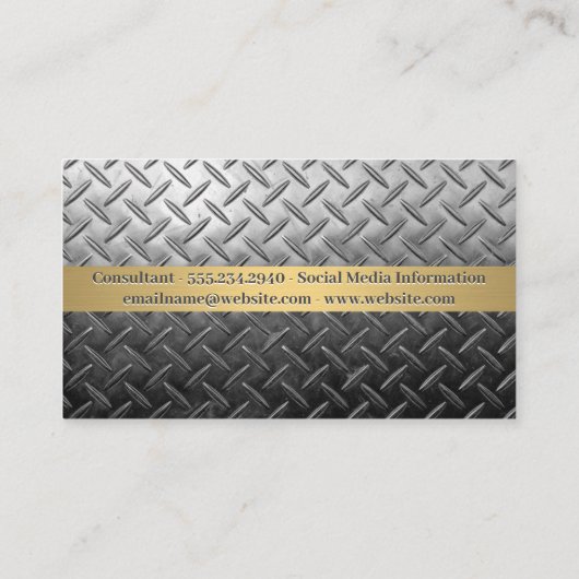 Stalen achtergrond met plaat visitekaartje (Achterkant)