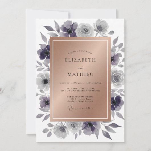 Stalen Amethyst Bladerige Bruiloft Kaart (Voorkant)