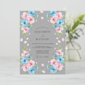 Stalen Azure Roze Bloemblad Bruiloft Kaart (Staand voorkant)
