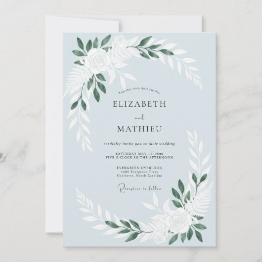 Stalen Blau Loof Gedempte Eucalyptus Bruiloft Kaart (Voorkant)