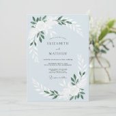 Stalen Blau Loof Gedempte Eucalyptus Bruiloft Kaart (Staand voorkant)