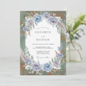 Stalen Blau Pampas Eucalyptus Bruiloft Kaart (Staand voorkant)