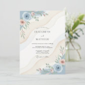 Stalen Blau Ranunculus Eucalyptus Bruiloft Kaart (Staand voorkant)