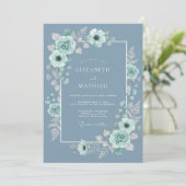 Stalen Blau Serene Botanische Bruiloft Kaart (Staand voorkant)