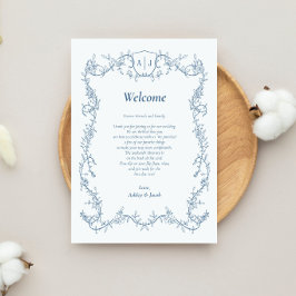 Stalen Blauwe Botanische Trouwbrief en Reisprogram Programmakaart