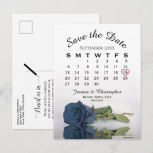 Stalen Blauwe Roos Trouwkalender Save the Date Aankondigingskaart