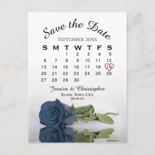 Stalen Blauwe Roos Trouwkalender Save the Date Aankondigingskaart