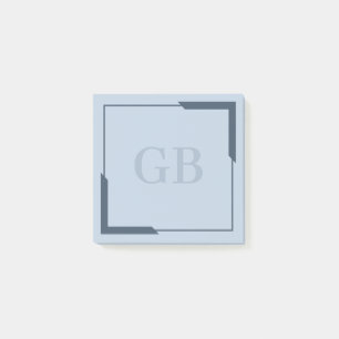 Stalen Blauwe Vetgedrukte Hoeken Elegant Monogram Post-it® Notes