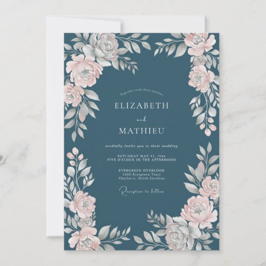 Stalen Bleke Blush Ranunculus Eucalyptus Bruiloft Kaart (Voorkant)