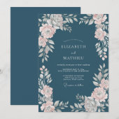 Stalen Bleke Blush Ranunculus Eucalyptus Bruiloft Kaart (Voorkant / Achterkant)