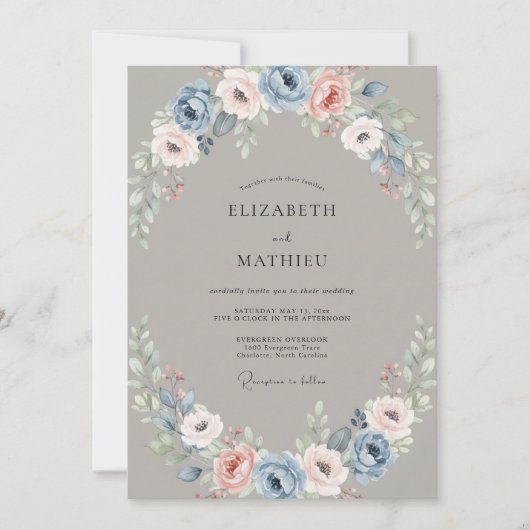 Stalen Blush Ranunculus Eucalyptus Bruiloft Kaart (Voorkant)