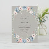 Stalen Blush Ranunculus Eucalyptus Bruiloft Kaart (Staand voorkant)